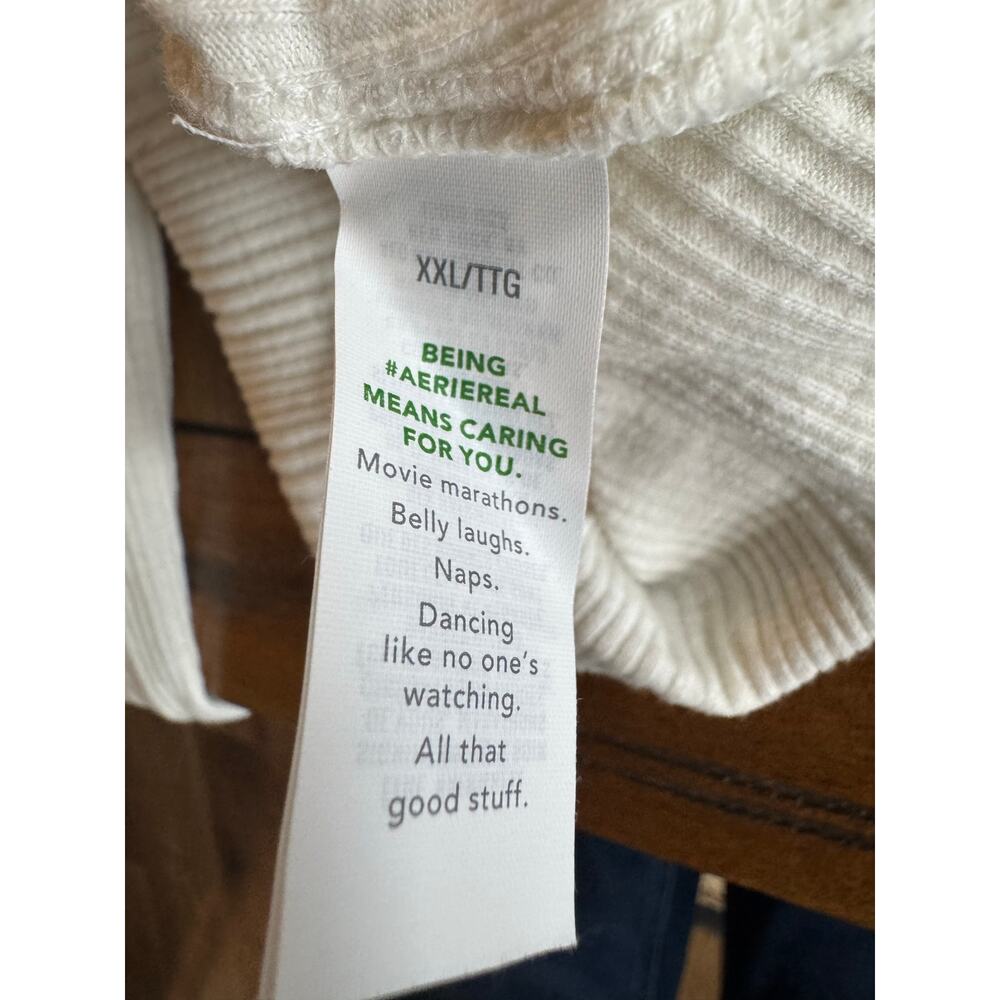 Aerie Off Shoulder Ribbed Bodysuit Cream Waffle Knit Long Sleeve XXL - Picture 10 of 12